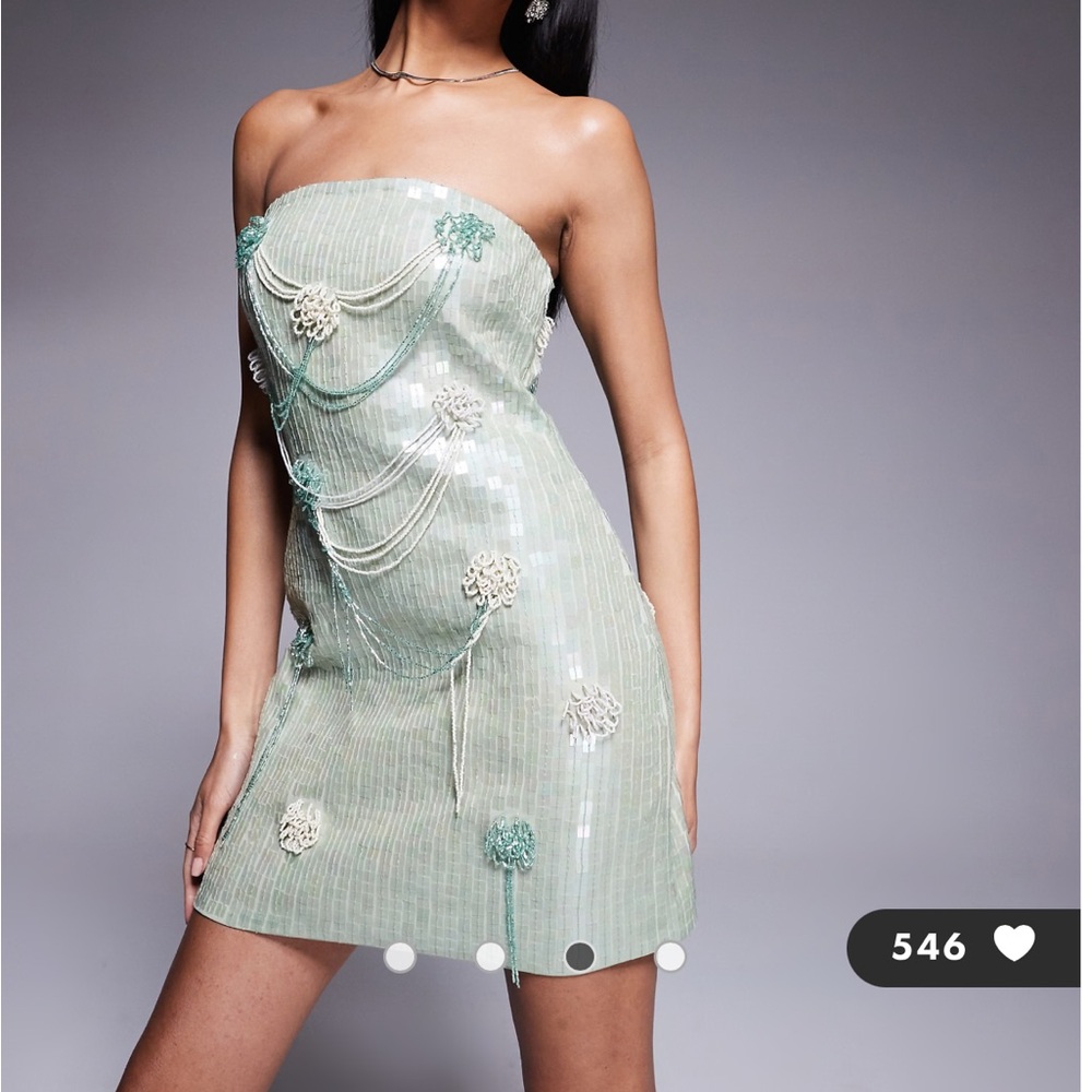 ASOS DESIGN bandeau sequined mini dress in pistachio green